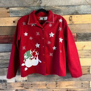 Take Two Red‎ Snowman Button Up Sweater Size Medium